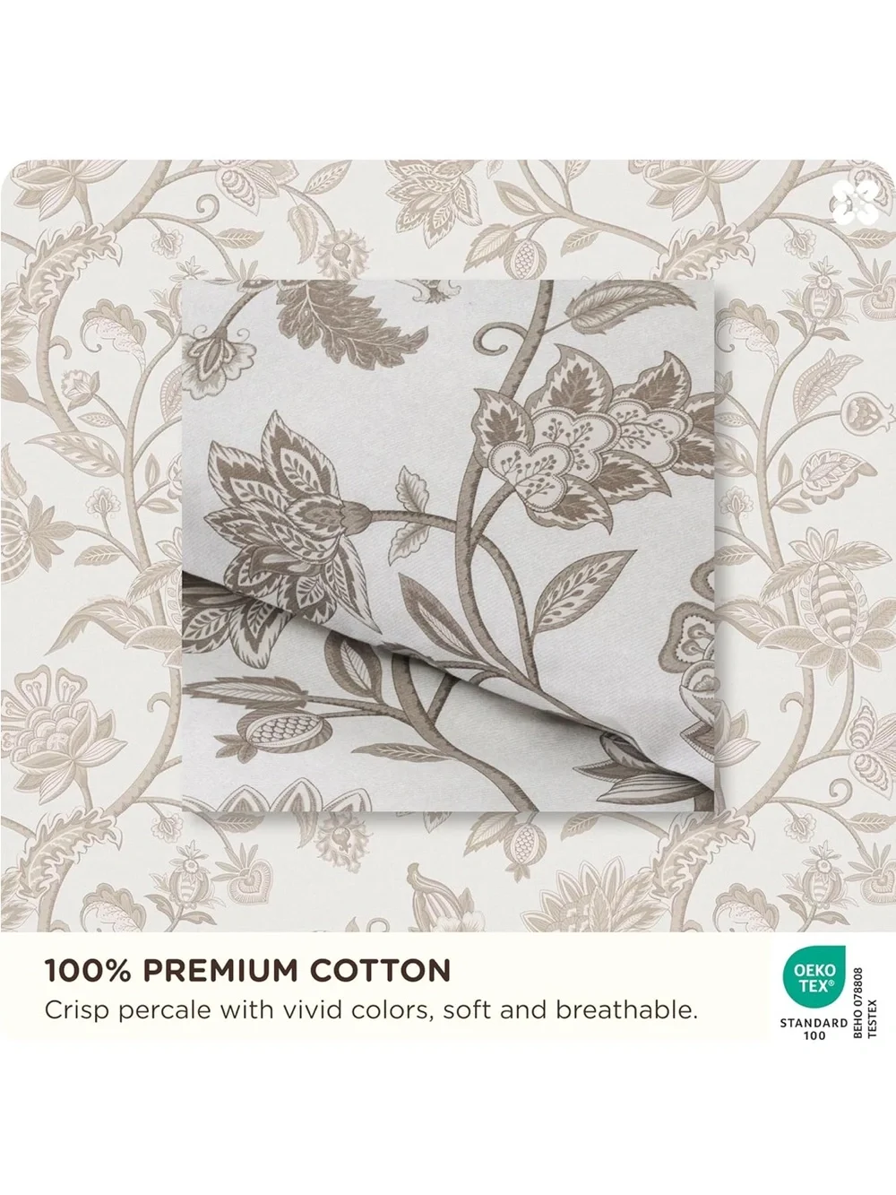NEW Bedsure PureWoven 100% Cotton Floral Duvet Cover Set, Reversible. Vines
